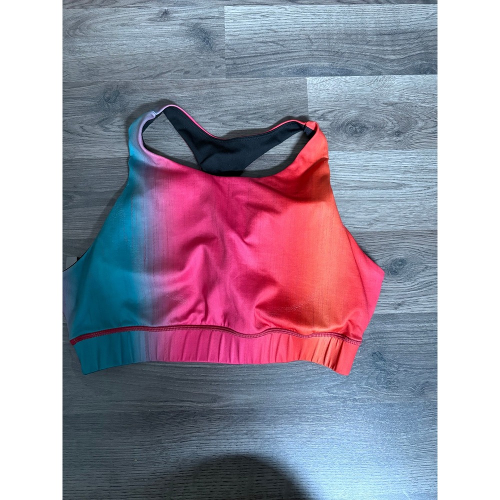 Ombre Gradient Sports Bra Teal Pink Orange Racerback High Neck Activewear